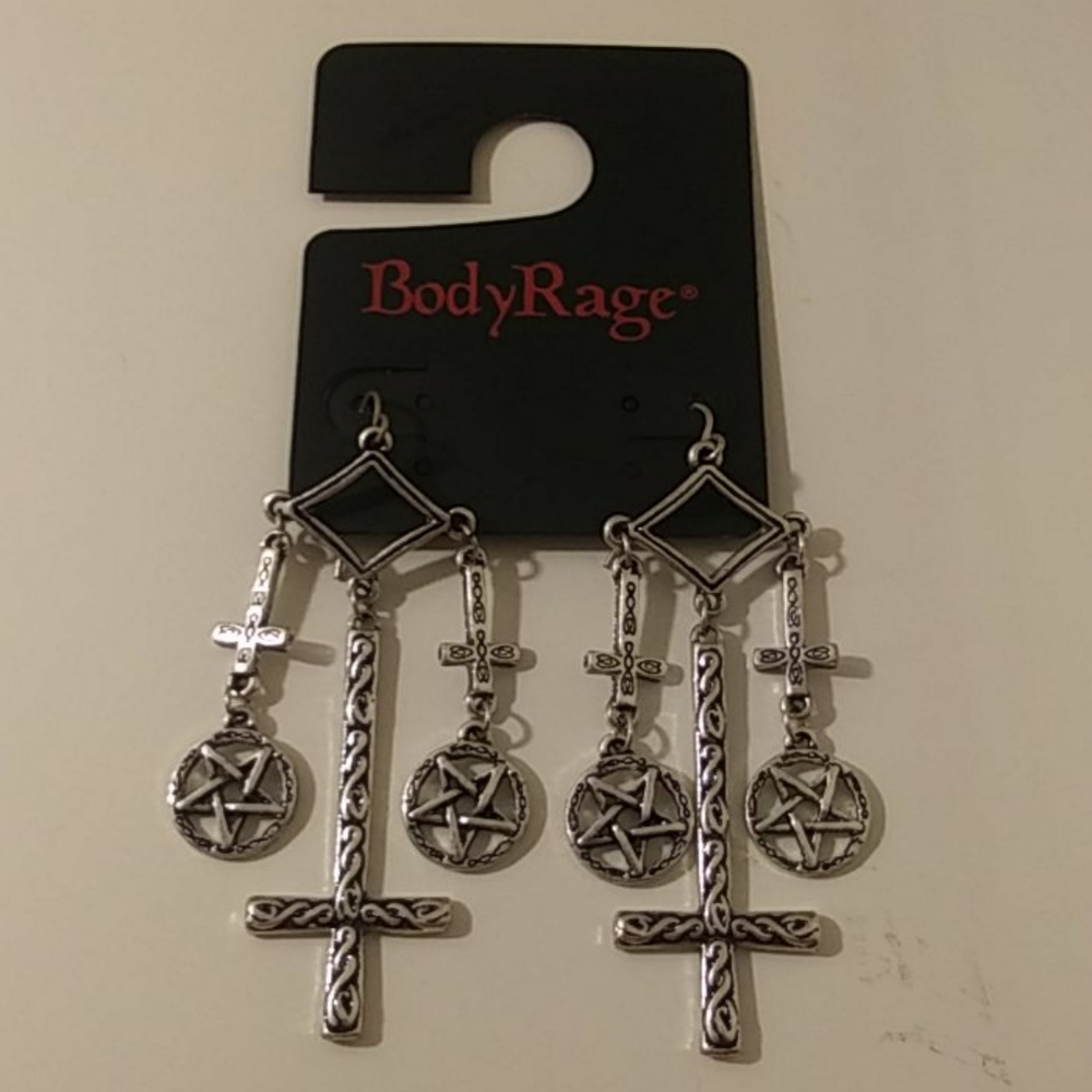 Cross Pentacle Pentagram Dangle Earrings